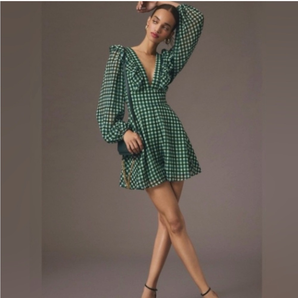 Anthropologie Hutch Deep-V Ruffled Romper in Emerald Green Size M NWT